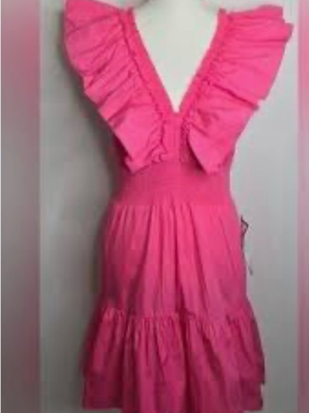 Adrianna Papell Bright Pink Ruffle-Trim Cotton Dress size 10 - Picture 2 of 5